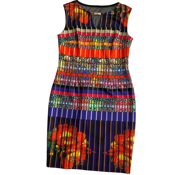 Joseph Ribkoff Multicolored Floral Knee Length Sleeveless Sheath Dress US 14 - Picture 1 of 5